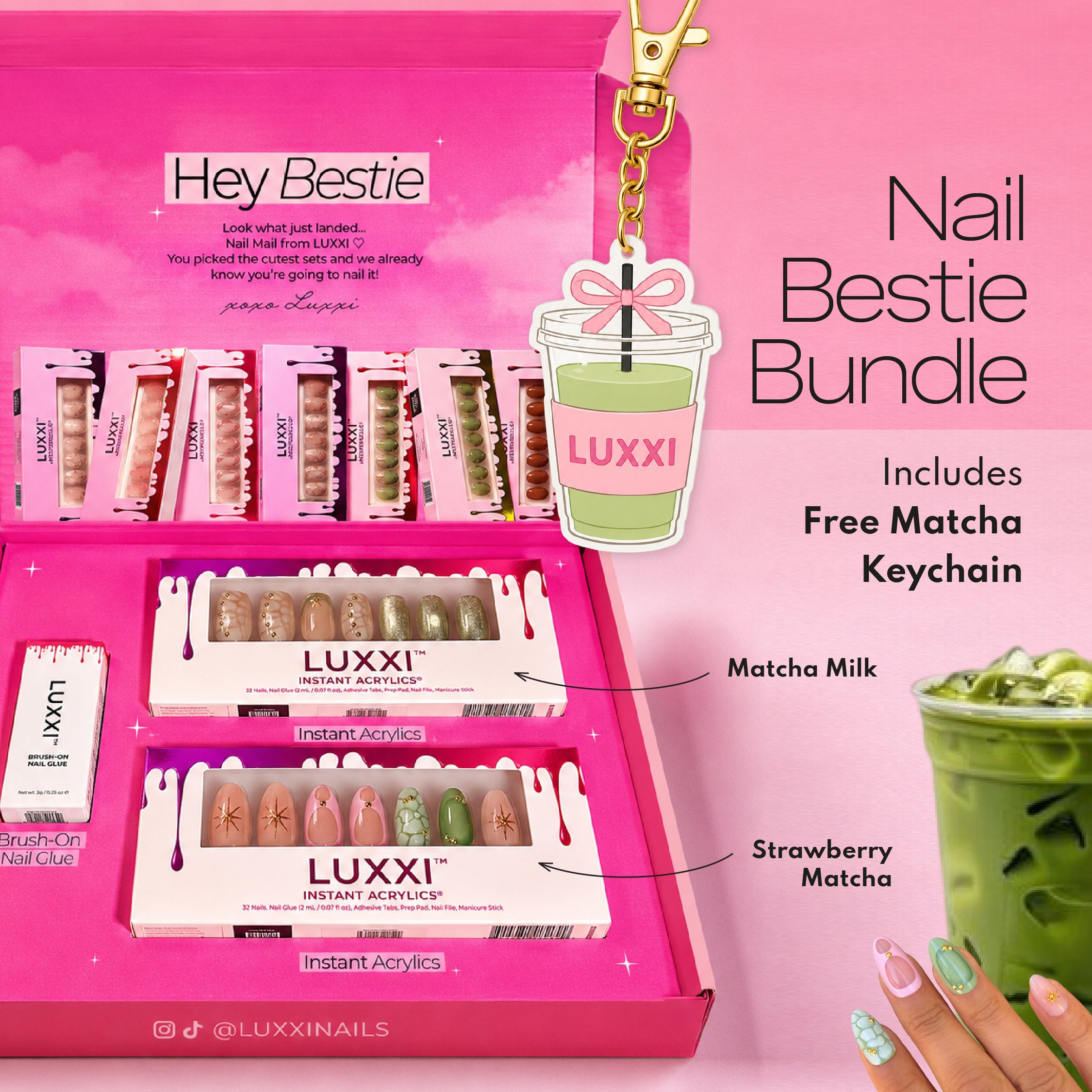 Bestie Bundle | Instant Acrylic Nails + Brush-On Nail Glue | LUXXI