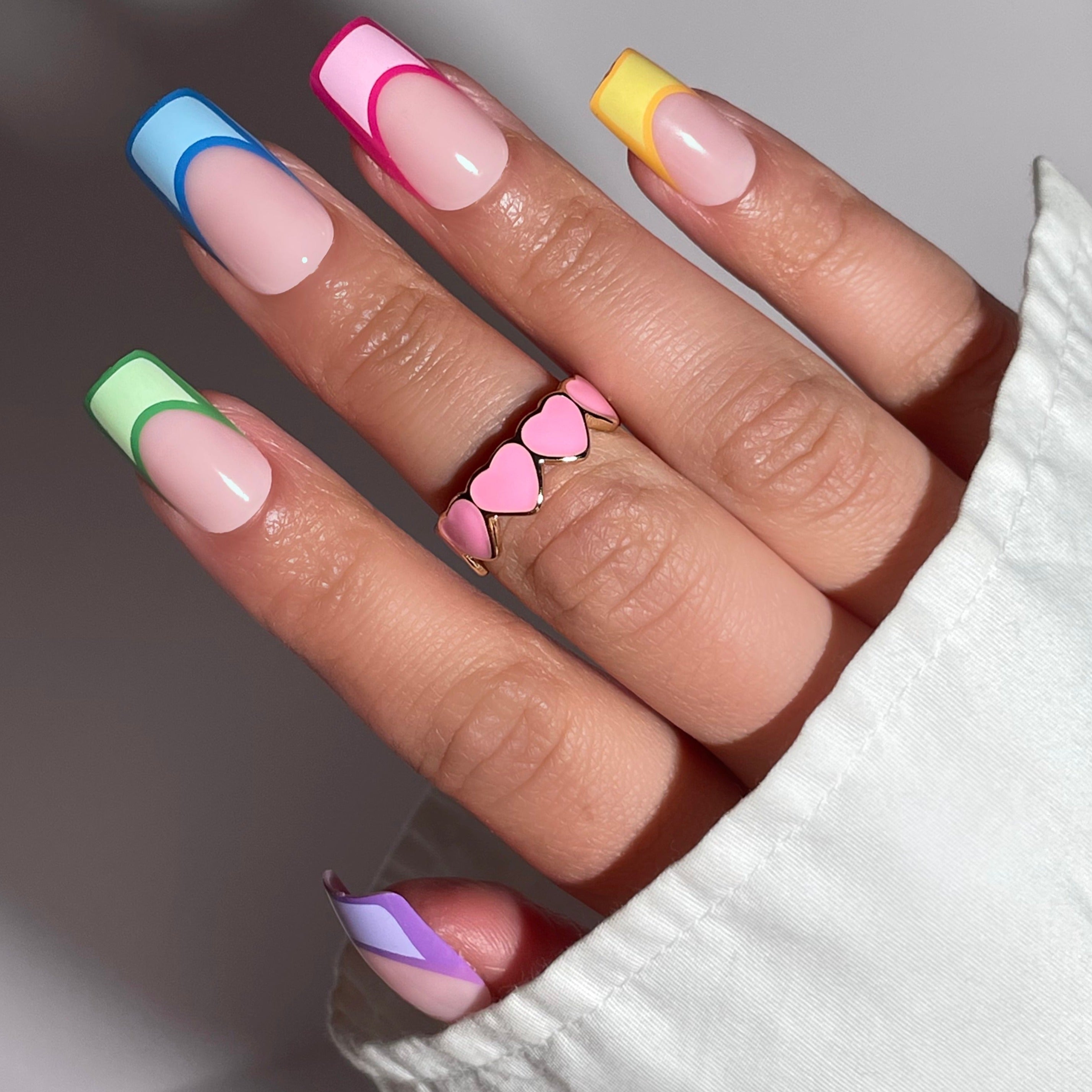 Rainbow French Tip Press-On Nails | Square Shape | LUXXI