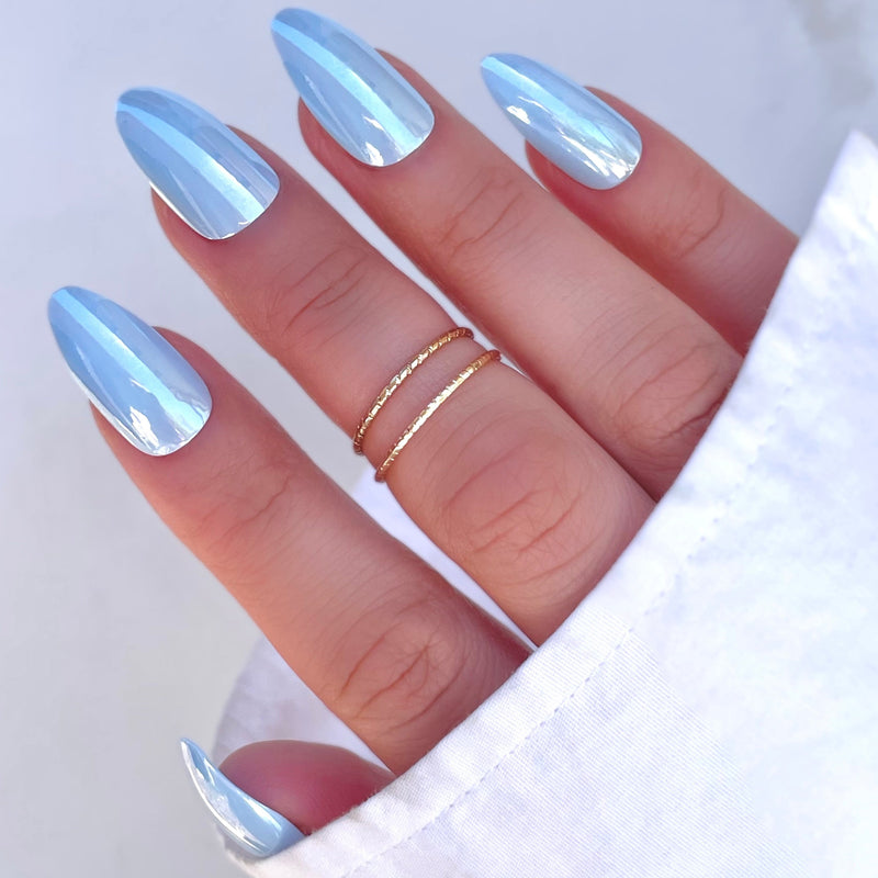 Metallic Dark Blue Chrome Press On Nails medium short Mirror Shiny Goth  Fast | eBay