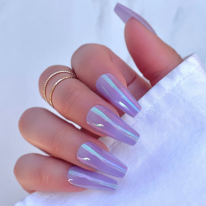 light purple chrome nails