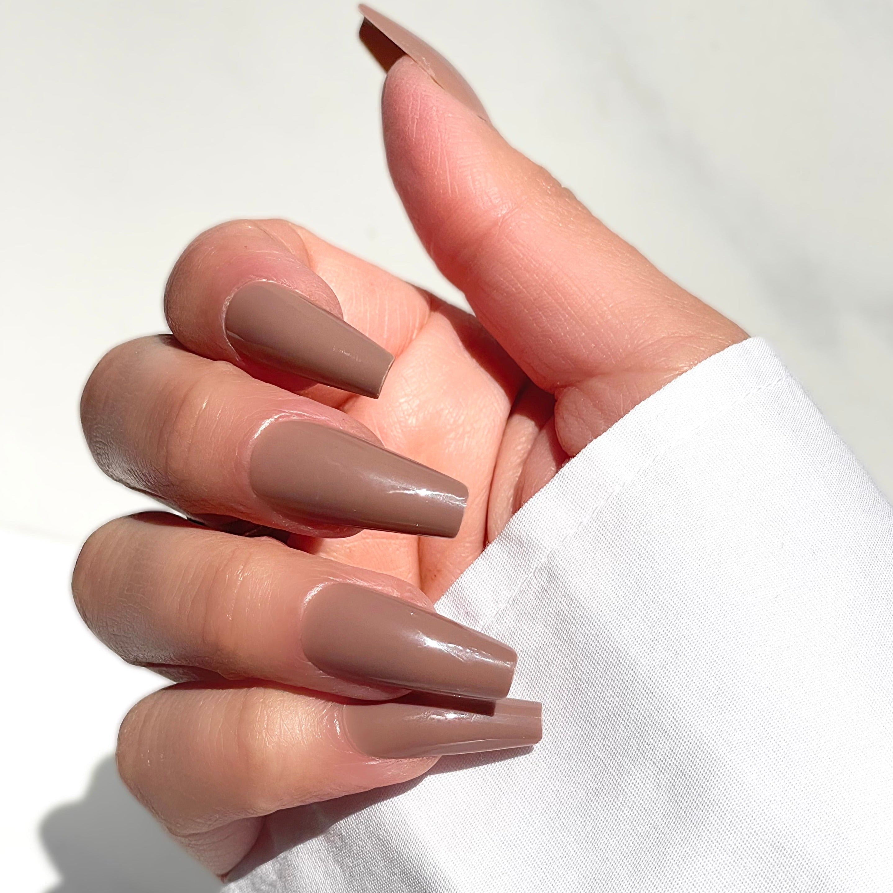 Brown Press On Nails | Dark Nude Medium Coffin Press On False